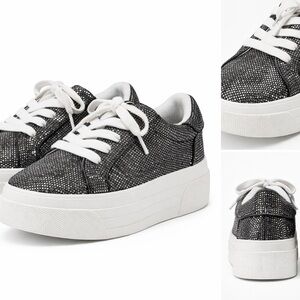 Platform Lace-Up Sneakers in Black and White